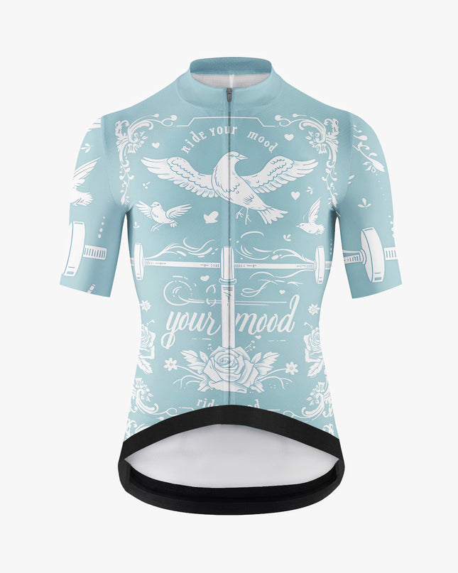 Men’s Light Aqua Cycling Jersey with Dove & Rose