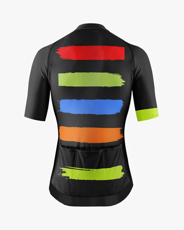 Men’s Black Cycling Jersey with Fluorescent Speed Lines