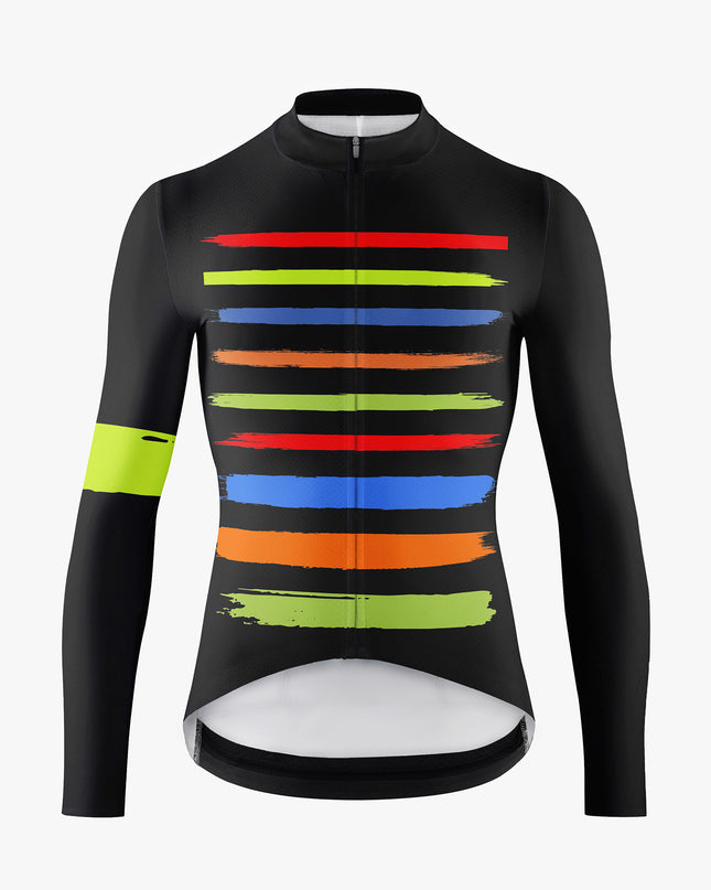 Men’s Black Cycling Jersey with Fluorescent Speed Lines