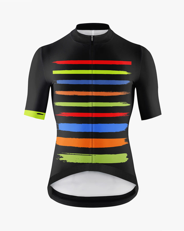 Men’s Black Cycling Jersey with Fluorescent Speed Lines