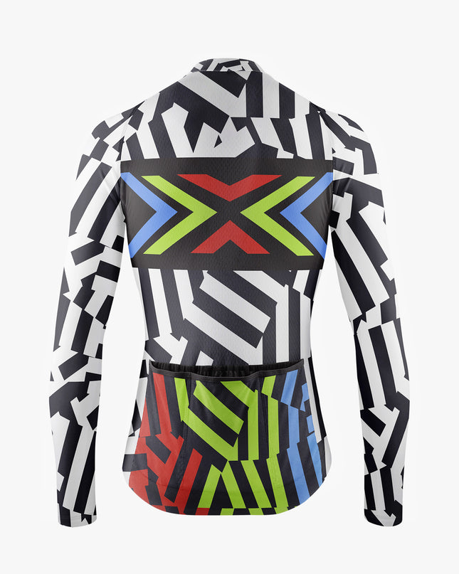 Men’s Black & White Striped Cycling Jersey