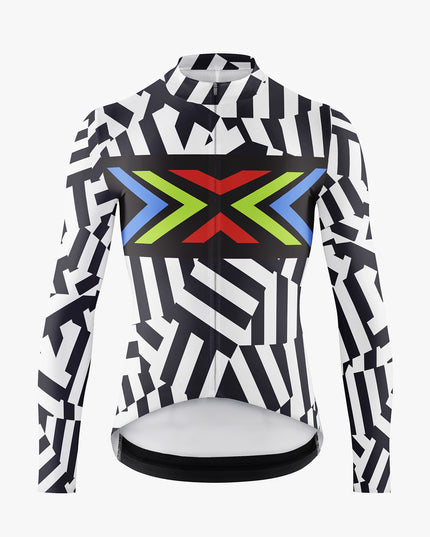 Men’s Black & White Striped Cycling Jersey