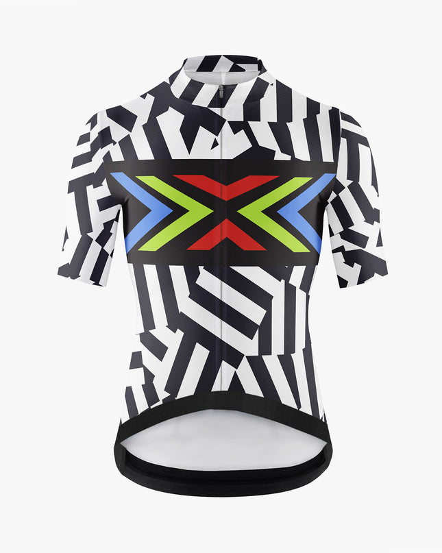 Men’s Black & White Striped Cycling Jersey
