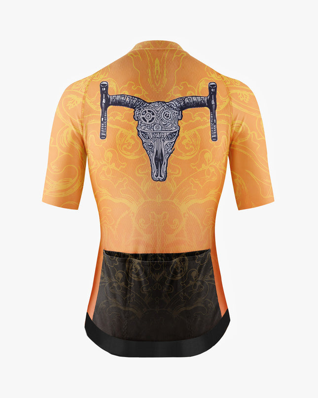 Men’s Orange Cycling Jersey with Ram Head Design