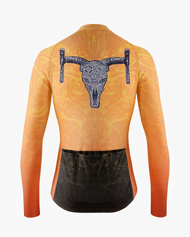 Men’s Orange Cycling Jersey with Ram Head Design