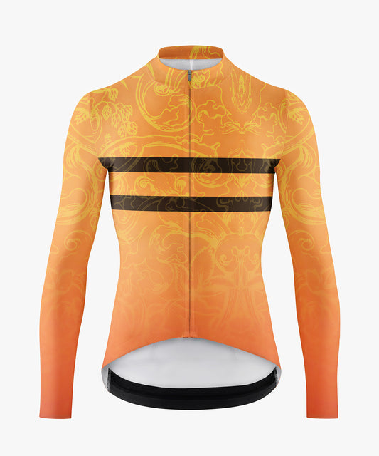RockBros Men’s Orange Cycling Jersey with Ram Head Design