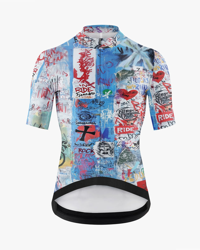 Men’s Light Blue Graffiti Text Cycling Jersey