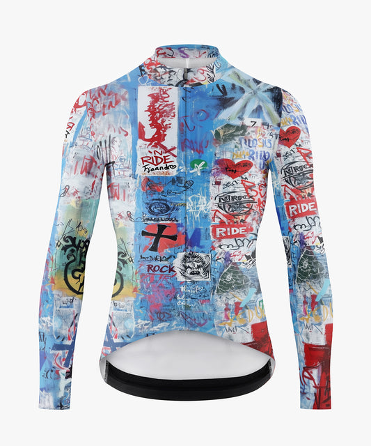 RockBros Men’s Light Blue Graffiti Text Cycling Jersey