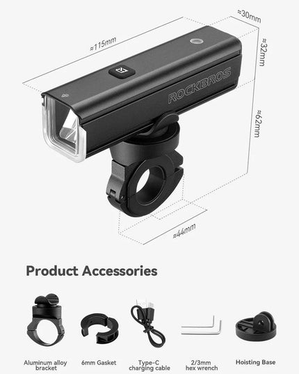 ROCKBROS 1500LM Bicycle Light 5000mAh LED Lamp Waterproof Flashlight Control Cycling Front Light Remote Control Type-C Headlight