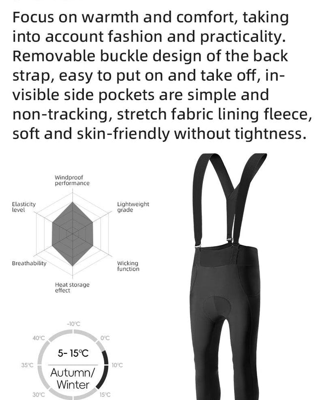 ROCKBROS Windproof Warm Bicycle Pants Winter Removable Buckle Strap Pants High Quality Shock-Absorbing Comfort Pad Pants MTB Men