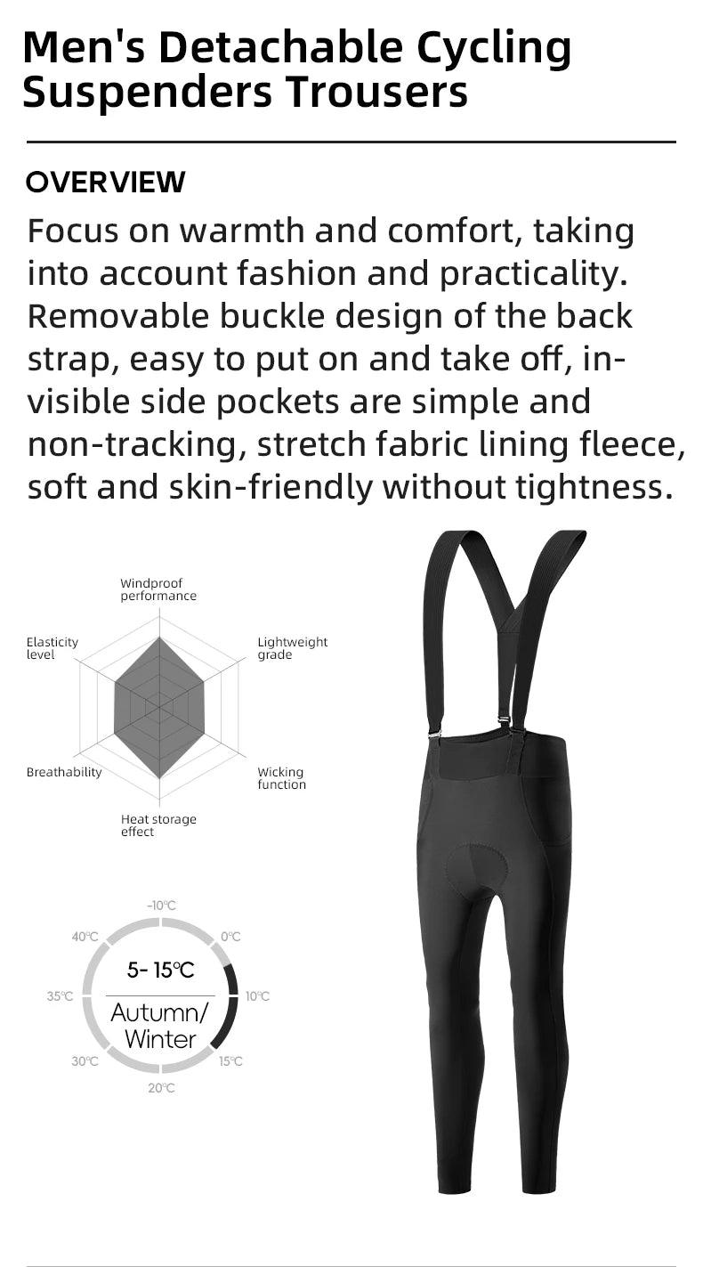 ROCKBROS Windproof Warm Bicycle Pants Winter Removable Buckle Strap Pants High Quality Shock-Absorbing Comfort Pad Pants MTB Men