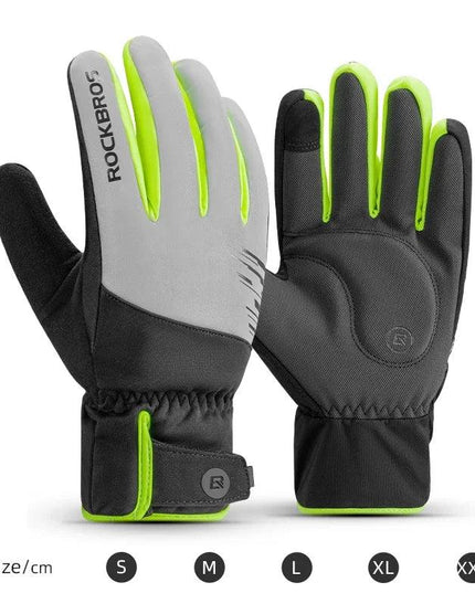 ROCKBROS Cycling Gloves Winter Windproof Keep Warm Reflective Gloves Thickened Palm Pad Touch Screen Night Cycling Glove MTB Men