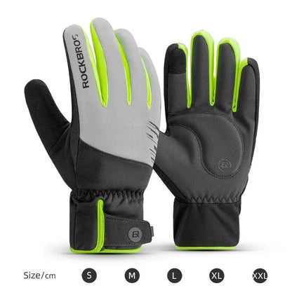 ROCKBROS Cycling Gloves Winter Windproof Keep Warm Reflective Gloves Thickened Palm Pad Touch Screen Night Cycling Glove MTB Men