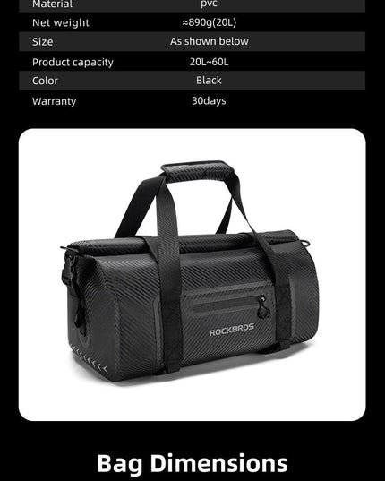 ROCKBROS Waterproof Motorcycle Pannier PVC 20L-60L Tail Bag Travel  Rear Seat Luggage Bag Multiple Carry Motorcycle AccessorIes
