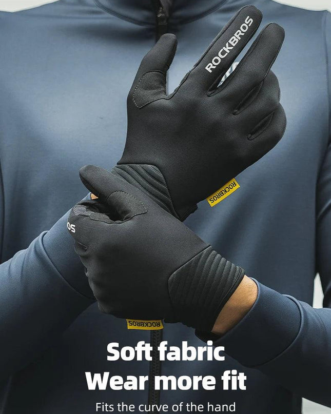 ROCKBROS Cycling Gloves MTB Road Bike Non-slip Gloves Touch Screen Winter Thermal Fleece Warmer Windproof Gloves Full Finger