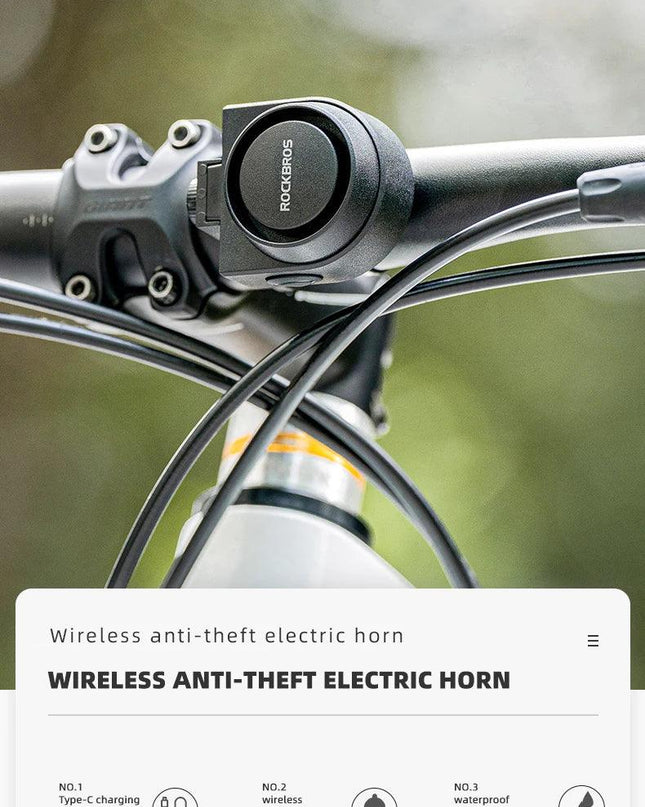 ROCKBROS Bicycle Bell Type-C Anti Theft Electric Horn Wireless Remote Control IPX5 Bike Hidden Installation Bicycle Accessory