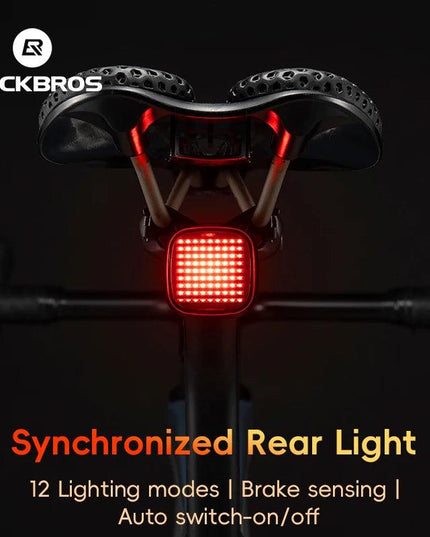 ROCKBROS Bicycle Rear Light Smart Sync Brake Sensing Taillight 12 Modes Ipx6 Rechargeable Rear Light MTB Road Bike Accessories