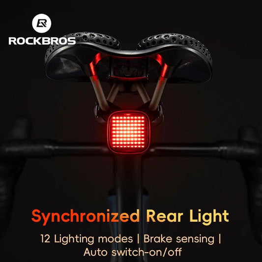 ROCKBROS Bicycle Rear Light Smart Sync Brake Sensing Taillight 12 Modes Ipx6 Rechargeable Rear Light MTB Road Bike Accessories