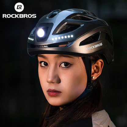 ROCKBROS Bicycle Light Helmet Type-C Charging Cycling Helmet Rechargeable Adjustable MTB Safely Mountain Road Scooter Helmet