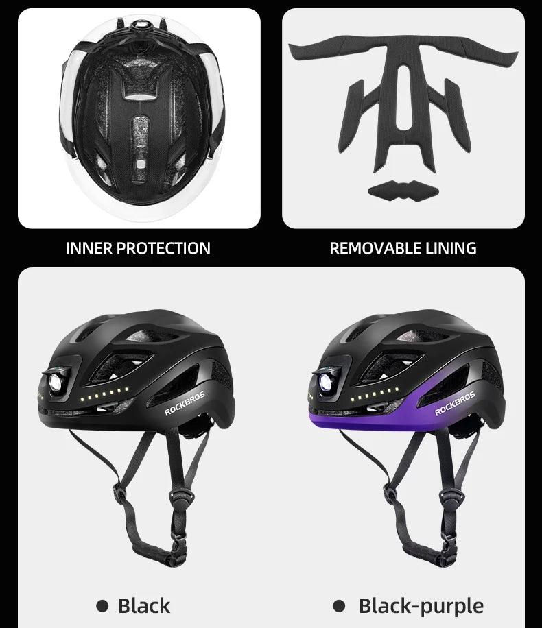 ROCKBROS Bicycle Light Helmet Type-C Charging Cycling Helmet Rechargeable Adjustable MTB Safely Mountain Road Scooter Helmet