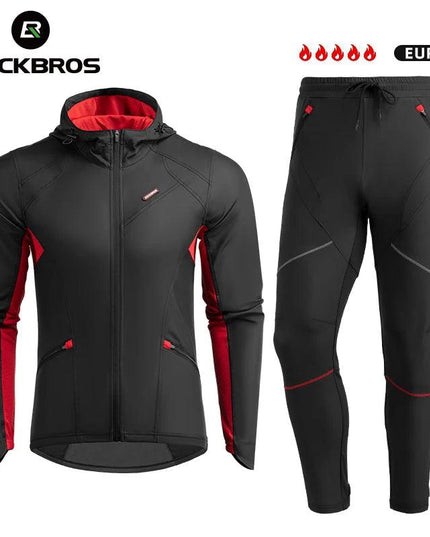 ROCKBROS Cycling Jersey Sets Winter Bicycle Clothes Windproof Thermal Fleece Bike Long Pants Outdoor Fishing Hiking Camping