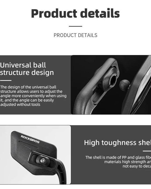 ROCKBROS Bicycle Mirrors MTB Bike HD Grip Plug In Bicycle Rearview Mirror 360° Adjustable Rotating Plane Mirror Bike Accessories
