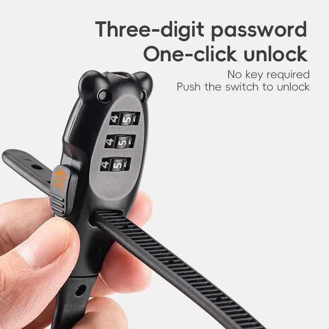 ROCKBROS Portable Bicycle Lock Cable Tie Zinc Alloy Lock Helmet Password Lock Anti-Theft Safety Freely Adjustable Rope Lock