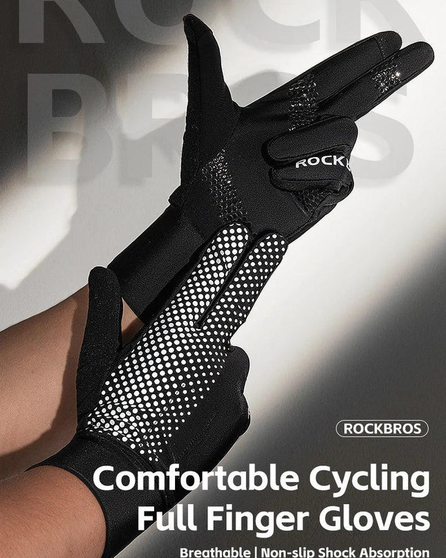 ROCKBROS Full Finger Gloves Sports Breathable Touch Screen Gloves MTB Road Bike Non-slip Gloves Cycling Lengthened Wrist Outdoor