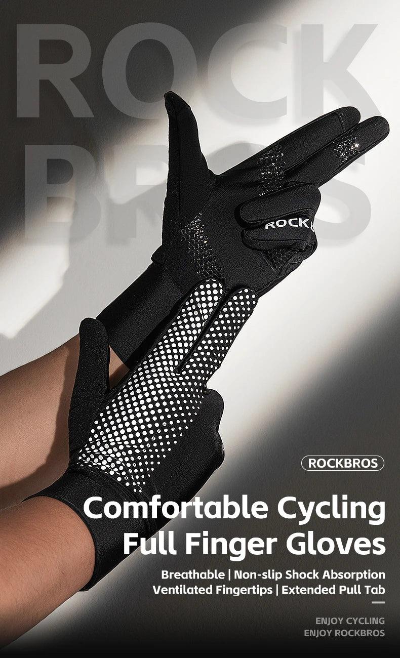 ROCKBROS Full Finger Gloves Sports Breathable Touch Screen Gloves MTB Road Bike Non-slip Gloves Cycling Lengthened Wrist Outdoor