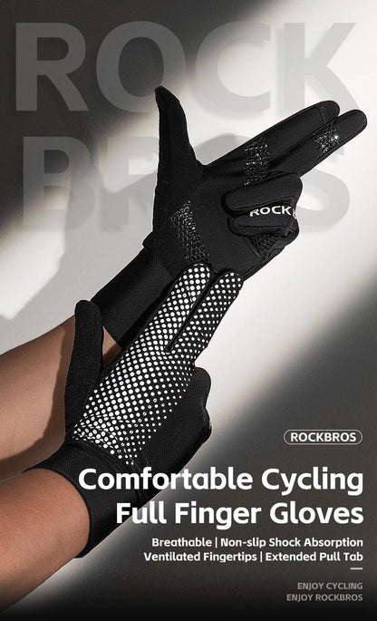 ROCKBROS Full Finger Gloves Sports Breathable Touch Screen Gloves MTB Road Bike Non-slip Gloves Cycling Lengthened Wrist Outdoor