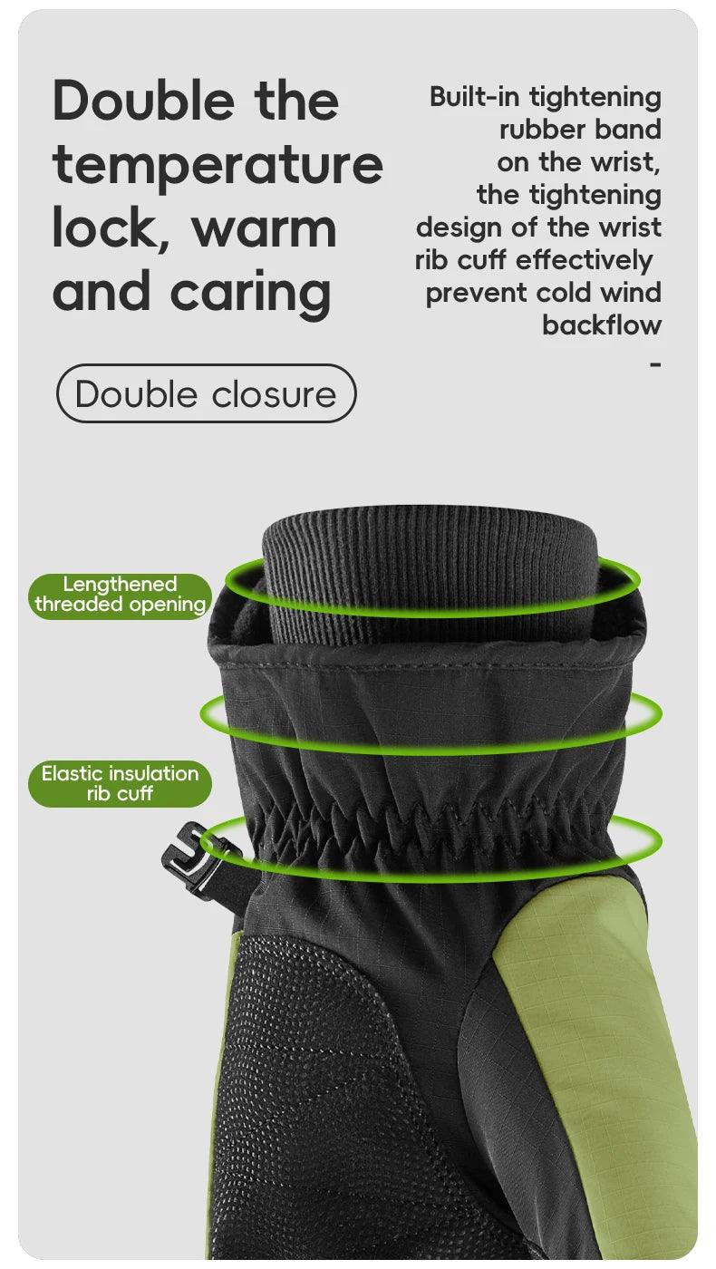 ROCKBROS Winter Ski Gloves Waterproof Snow Keep Warm Windproof Gloves Snowboard Gloves Touch Screen Fleece Motor Riding Gloves