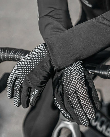 ROCKBROS Full Finger Gloves Sports Breathable Touch Screen Gloves MTB Road Bike Non-slip Gloves Cycling Lengthened Wrist Outdoor