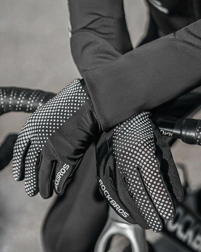 ROCKBROS Full Finger Gloves Sports Breathable Touch Screen Gloves MTB Road Bike Non-slip Gloves Cycling Lengthened Wrist Outdoor