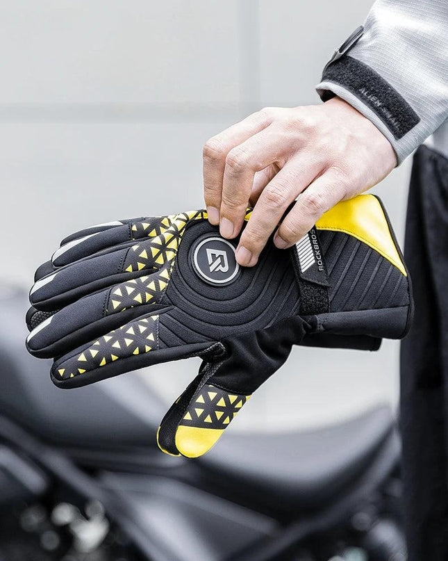 ROCKBROS Bicycle Gloves Winter Warm Motorcycle Full Finger Cycling Gloves Screen Touch Ski Sports Gloves Hiking Thermal Mitten