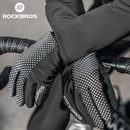 ROCKBROS Full Finger Gloves Sports Breathable Touch Screen Gloves MTB Road Bike Non-slip Gloves Cycling Lengthened Wrist Outdoor