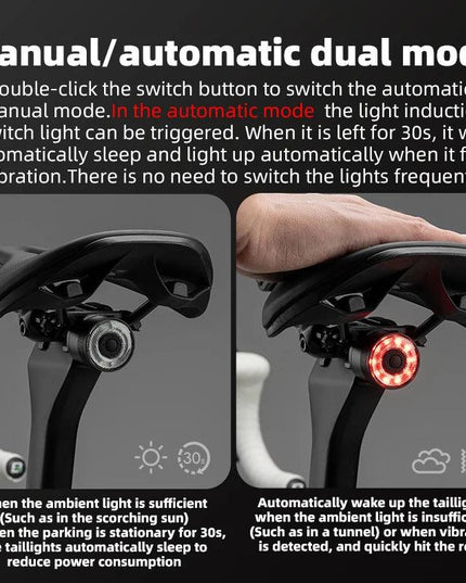 ROCKBROS Smart Bicycle Taillight Type-C Charging Auto Brake Sensing LED Rear Light Aluminum Alloy Bike Lamp Accessories Q1MAX