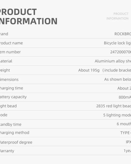 ROCKBROS Bicycle Tail Light With Lock Bluetooth Password Pairing Bike Lock Light IPX6 Waterproof Warning Light Tail  Accessories