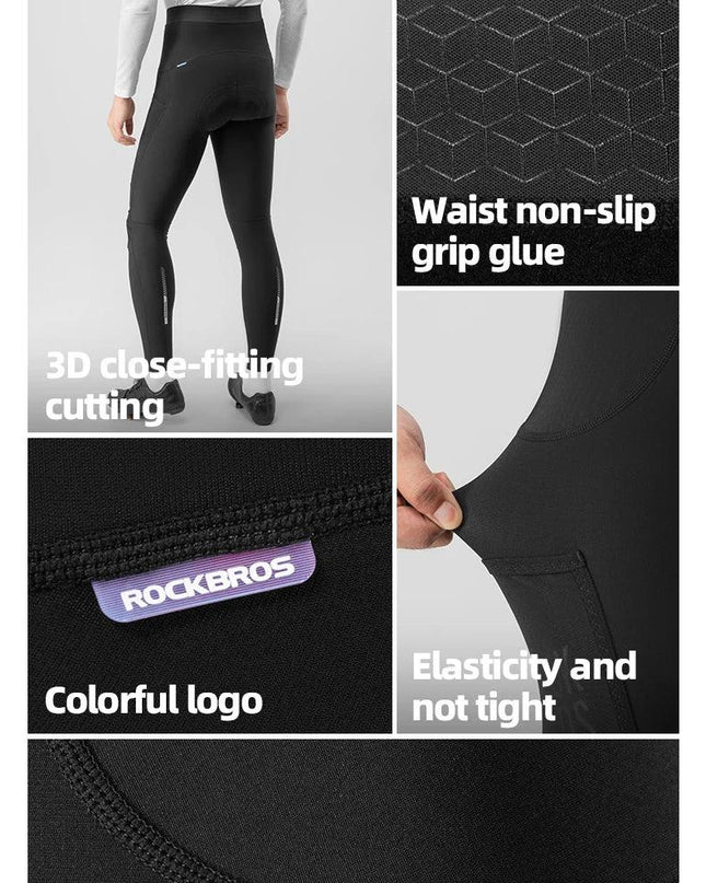 ROCKBROS Cycling Trousers With Italian Trouser Pad Long Tights Reflective Leggings Winter Fleece Thermal Anti Slip Pants 0-10°