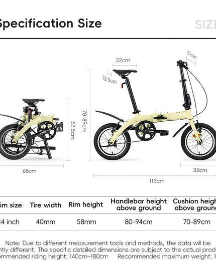 ROCKBROS Portable Folding Bike 14 inch Aluminium Alloy Bike Frame V Brake Lightweight Adult Folding Bicycle