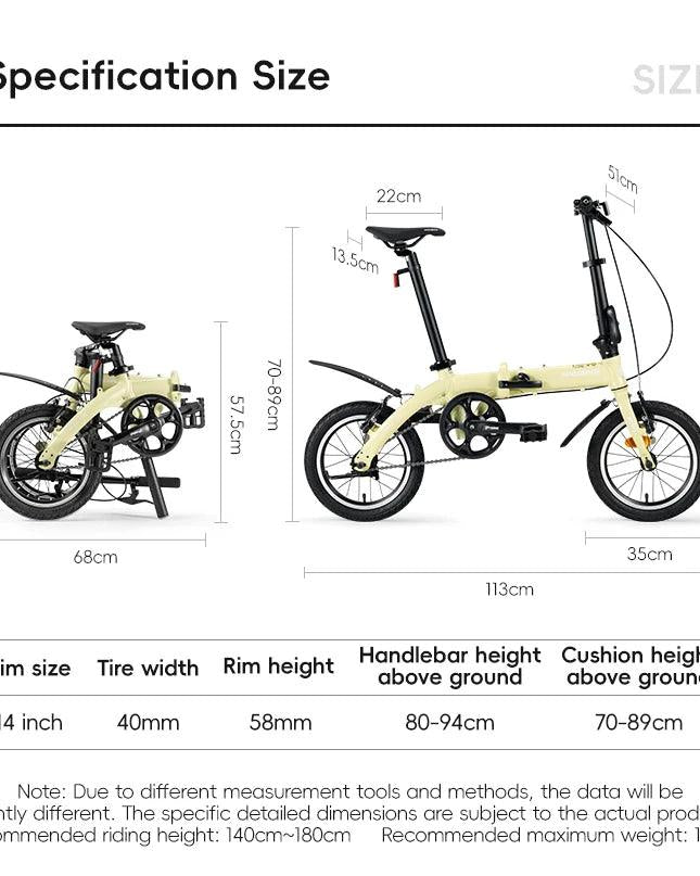 ROCKBROS Portable Folding Bike 14 inch Aluminium Alloy Bike Frame V Brake Lightweight Adult Folding Bicycle