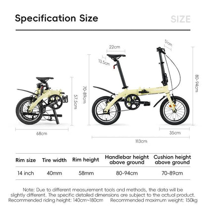 ROCKBROS Portable Folding Bike 14 inch Aluminium Alloy Bike Frame V Brake Lightweight Adult Folding Bicycle