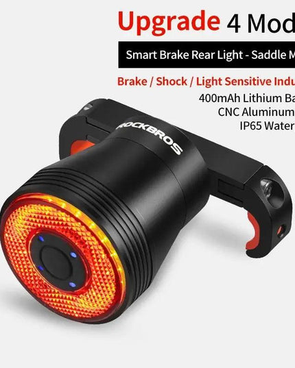 ROCKBROS Bicycle Smart Auto Brake Sensing Light IPx6 Waterproof LED Charging Cycling Taillight Bike Rear Light Accessories Q5