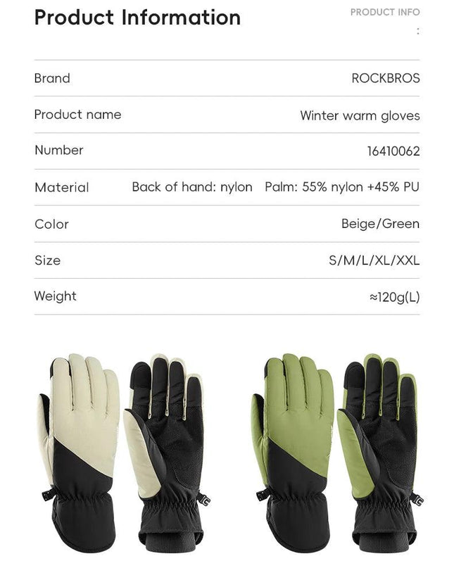 ROCKBROS Winter Ski Gloves Waterproof Snow Keep Warm Windproof Gloves Snowboard Gloves Touch Screen Fleece Motor Riding Gloves