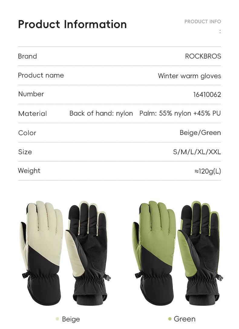 ROCKBROS Winter Ski Gloves Waterproof Snow Keep Warm Windproof Gloves Snowboard Gloves Touch Screen Fleece Motor Riding Gloves