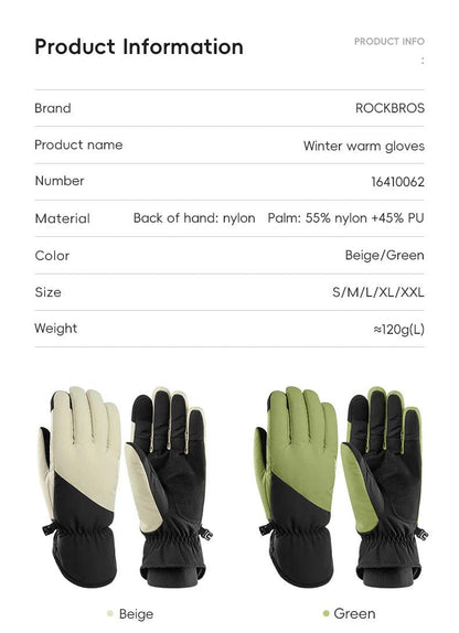 ROCKBROS Winter Ski Gloves Waterproof Snow Keep Warm Windproof Gloves Snowboard Gloves Touch Screen Fleece Motor Riding Gloves