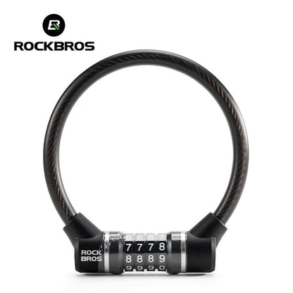 ROCKBROS Portable Bicycle Steel Cable Lock 4-Digit Password PVC Waterproof Dustproof Bike Lock Safety Lock MTB Road Accessories