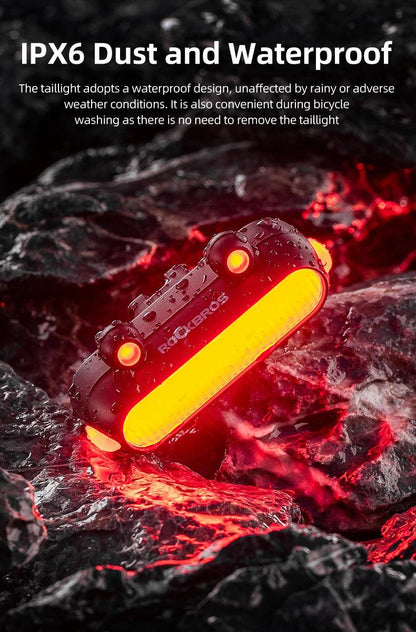 ROCKBROS Bike Rear Light IPX6 Bike Taillight LED Type-C Charging 5Modes Safety Warning Cycling Smart Taillight Rear Bicycle Lamp