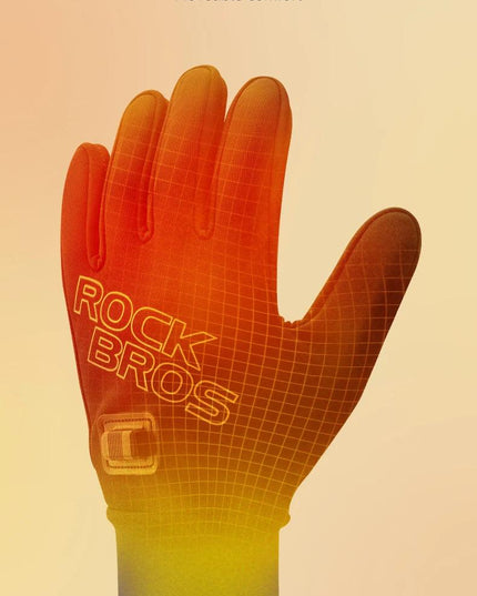 ROCKBROS Heated Gloves USB Rechargeable Touch screen Fingertips Large Heating Area Skiing Gloves Winter Warm Windproof Gloves