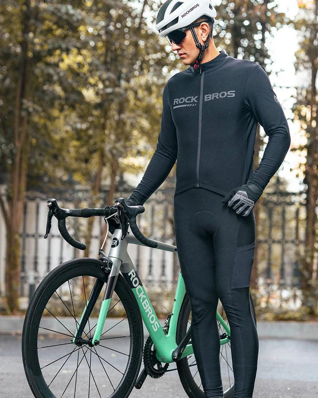 ROCKBROS Men's Cycling Straps Trousers Seamless Women Autumn Warm Breathable Bicycle Clothes Side Pocket Pad Road Bike Bib Pants
