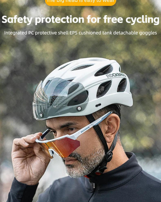 ROCKBROS Bicycle Helmet Men EPS Integrally-molded Breathable Cycling Helmet Men Women Goggles Lens Aero MTB Road Bike Helmet